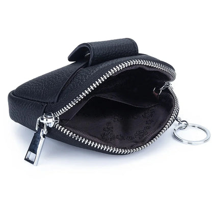 Genuine Mini Coin Purse Zipper with Key Holder Women's Soft Cow Leather Pouch Pocket Wallet for Change