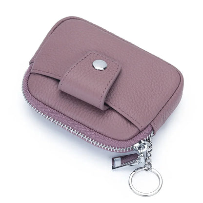 Genuine Mini Coin Purse Zipper with Key Holder Women's Soft Cow Leather Pouch Pocket Wallet for Change