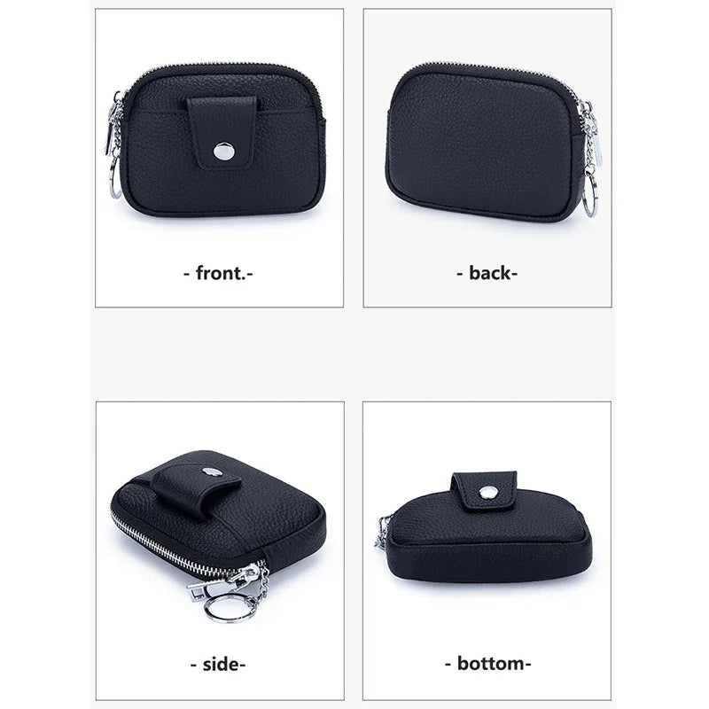 Genuine Mini Coin Purse Zipper with Key Holder Women's Soft Cow Leather Pouch Pocket Wallet for Change
