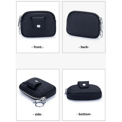 Genuine Mini Coin Purse Zipper with Key Holder Women's Soft Cow Leather Pouch Pocket Wallet for Change