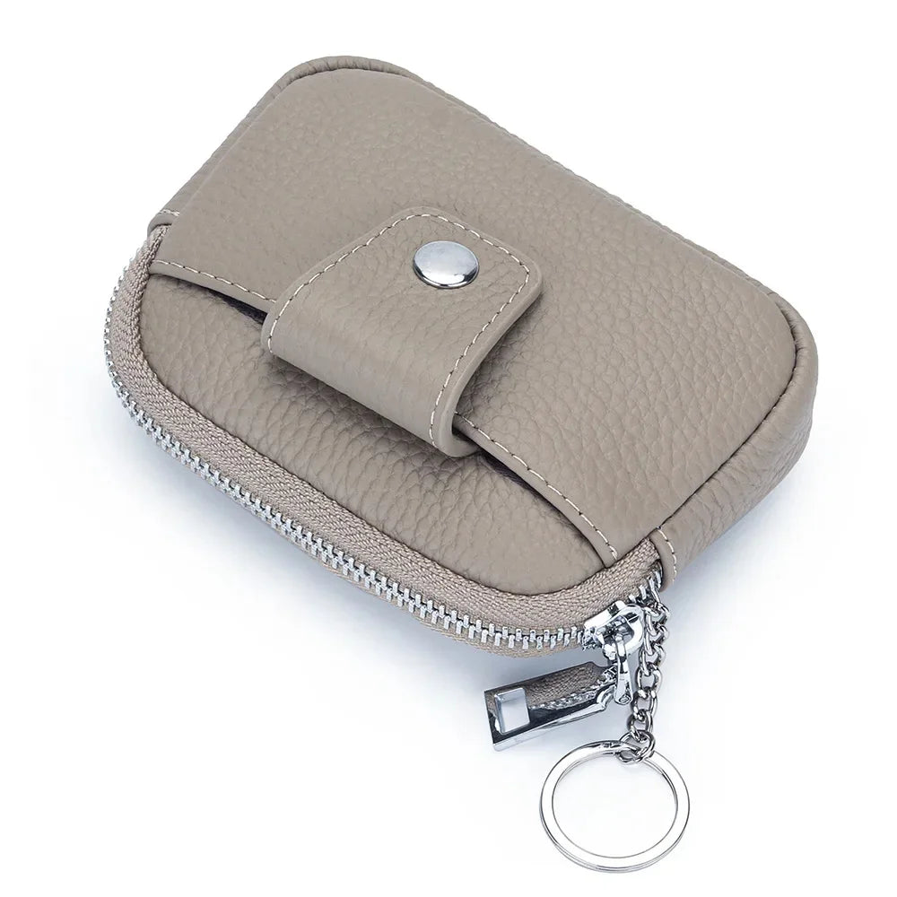 Genuine Mini Coin Purse Zipper with Key Holder Women's Soft Cow Leather Pouch Pocket Wallet for Change