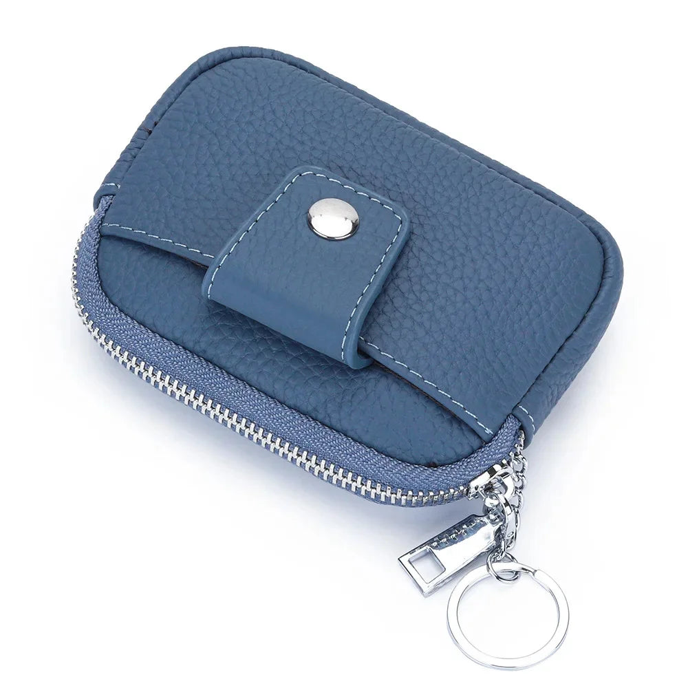 Genuine Mini Coin Purse Zipper with Key Holder Women's Soft Cow Leather Pouch Pocket Wallet for Change