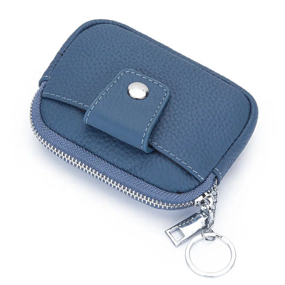 Genuine Mini Coin Purse Zipper with Key Holder Women's Soft Cow Leather Pouch Pocket Wallet for Change