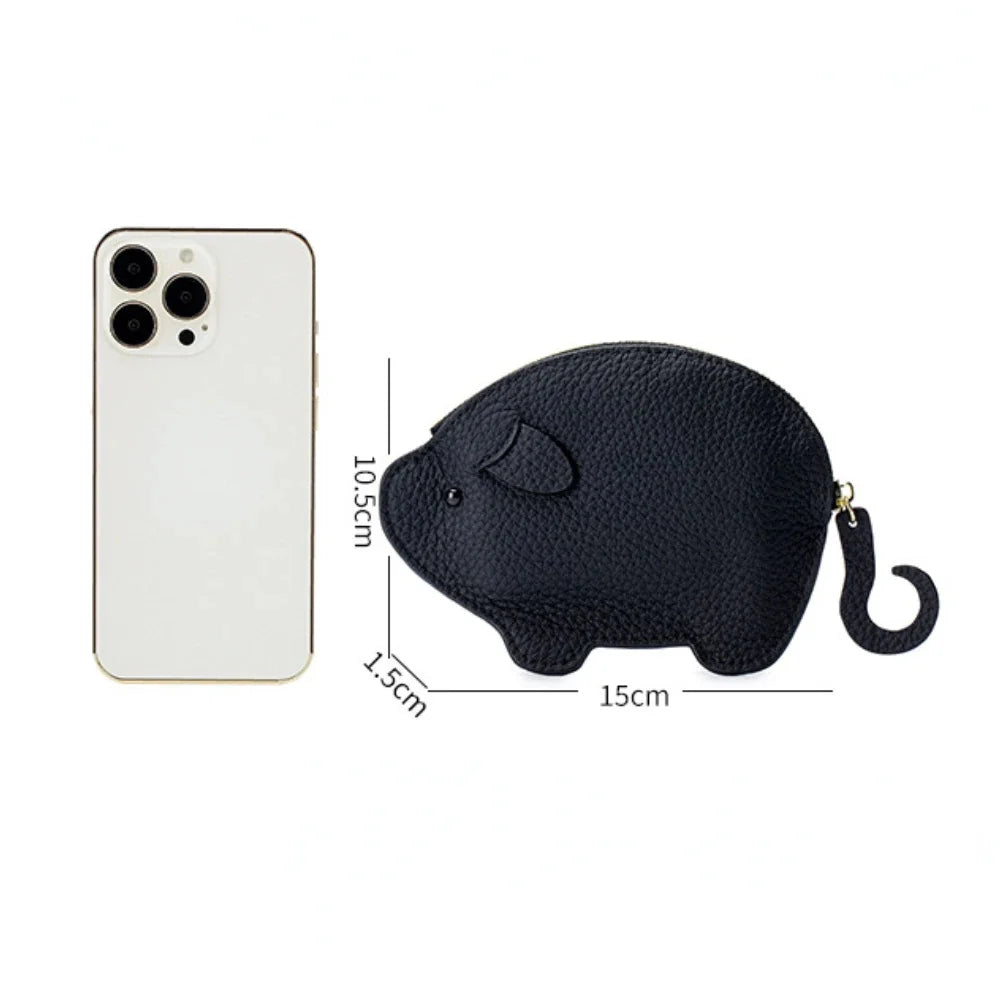 Genuine Piggy Mini Coin Purse Soft Cow Leather Cute Storage Bag