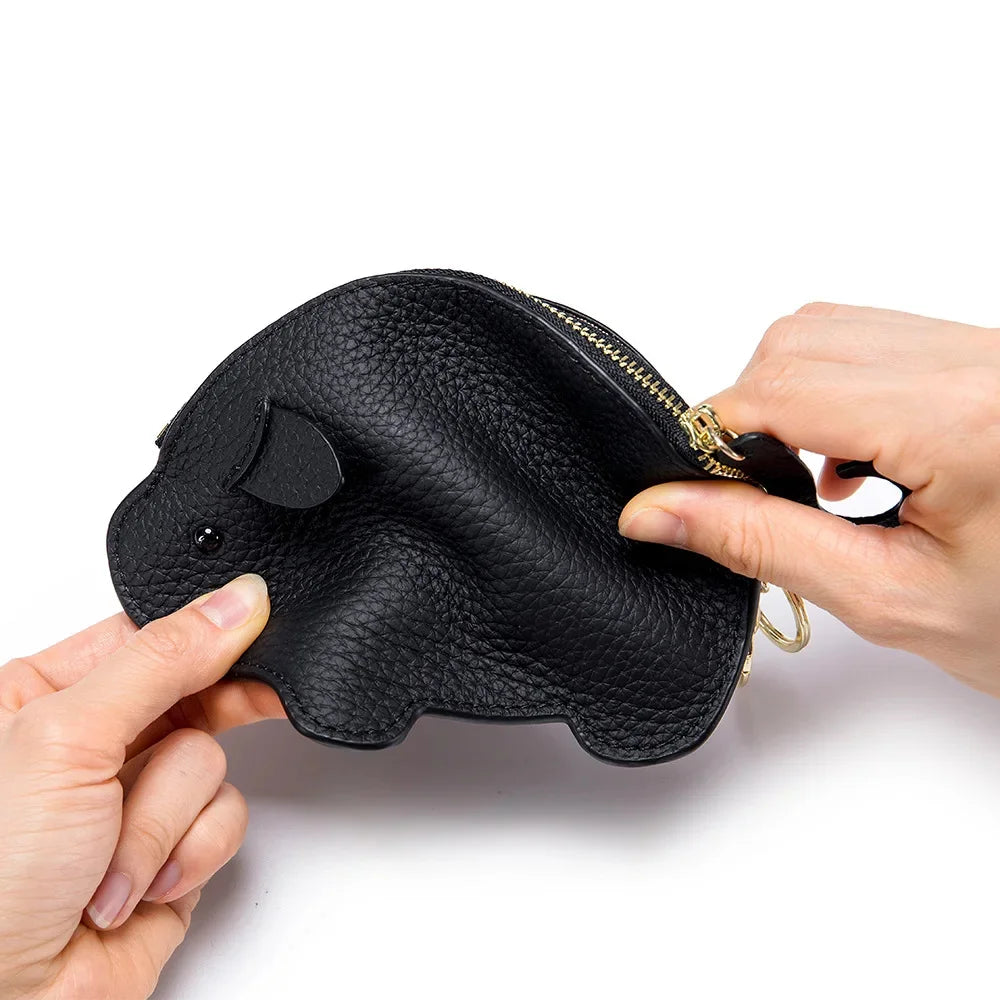 Genuine Piggy Mini Coin Purse Soft Cow Leather Cute Storage Bag