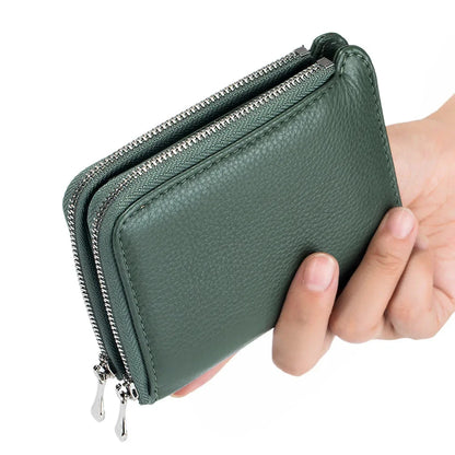 Genuine Short Soft Leather Fashionable Wallet Double Zippered Change Multifunctional Card Bag