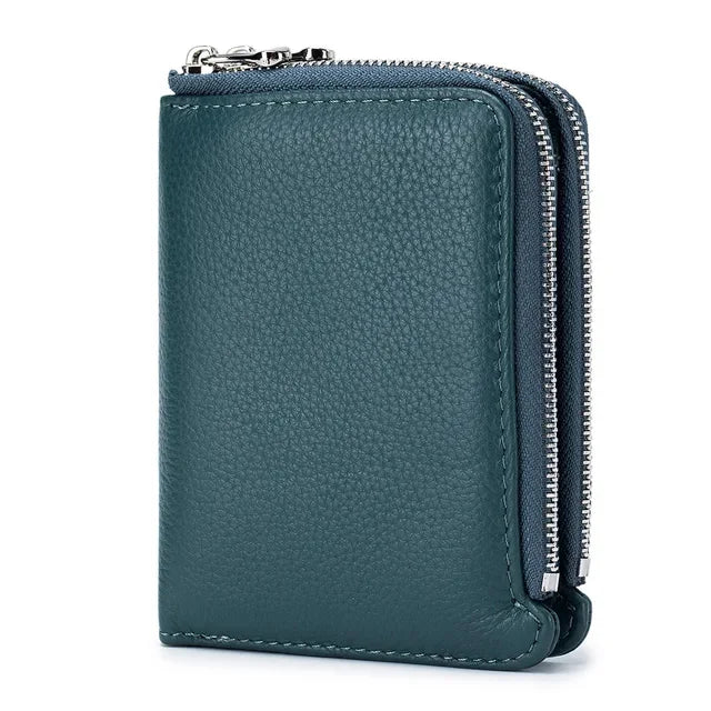 Genuine Short Soft Leather Fashionable Wallet Double Zippered Change Multifunctional Card Bag