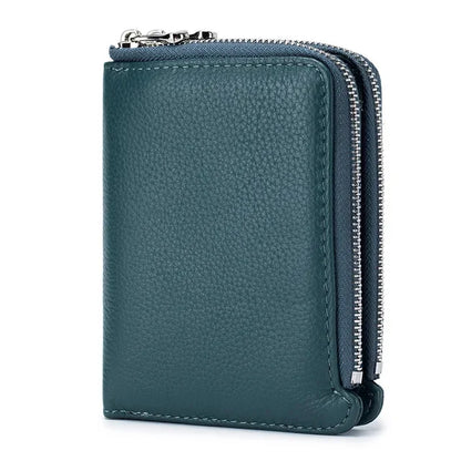 Genuine Short Soft Leather Fashionable Wallet Double Zippered Change Multifunctional Card Bag