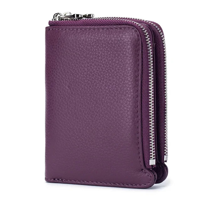 Genuine Short Soft Leather Fashionable Wallet Double Zippered Change Multifunctional Card Bag