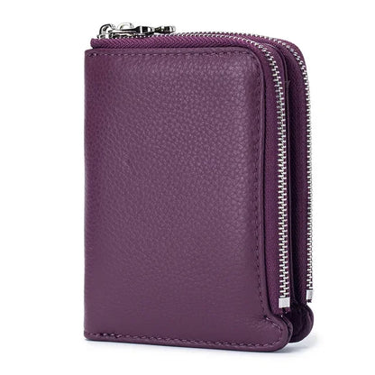 Genuine Short Soft Leather Fashionable Wallet Double Zippered Change Multifunctional Card Bag