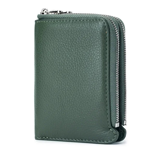 Genuine Short Soft Leather Fashionable Wallet Double Zippered Change Multifunctional Card Bag