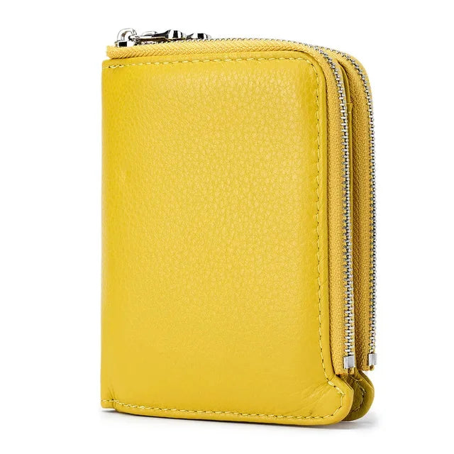 Genuine Short Soft Leather Fashionable Wallet Double Zippered Change Multifunctional Card Bag