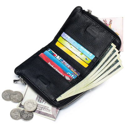 Genuine Short Soft Leather Fashionable Wallet Double Zippered Change Multifunctional Card Bag