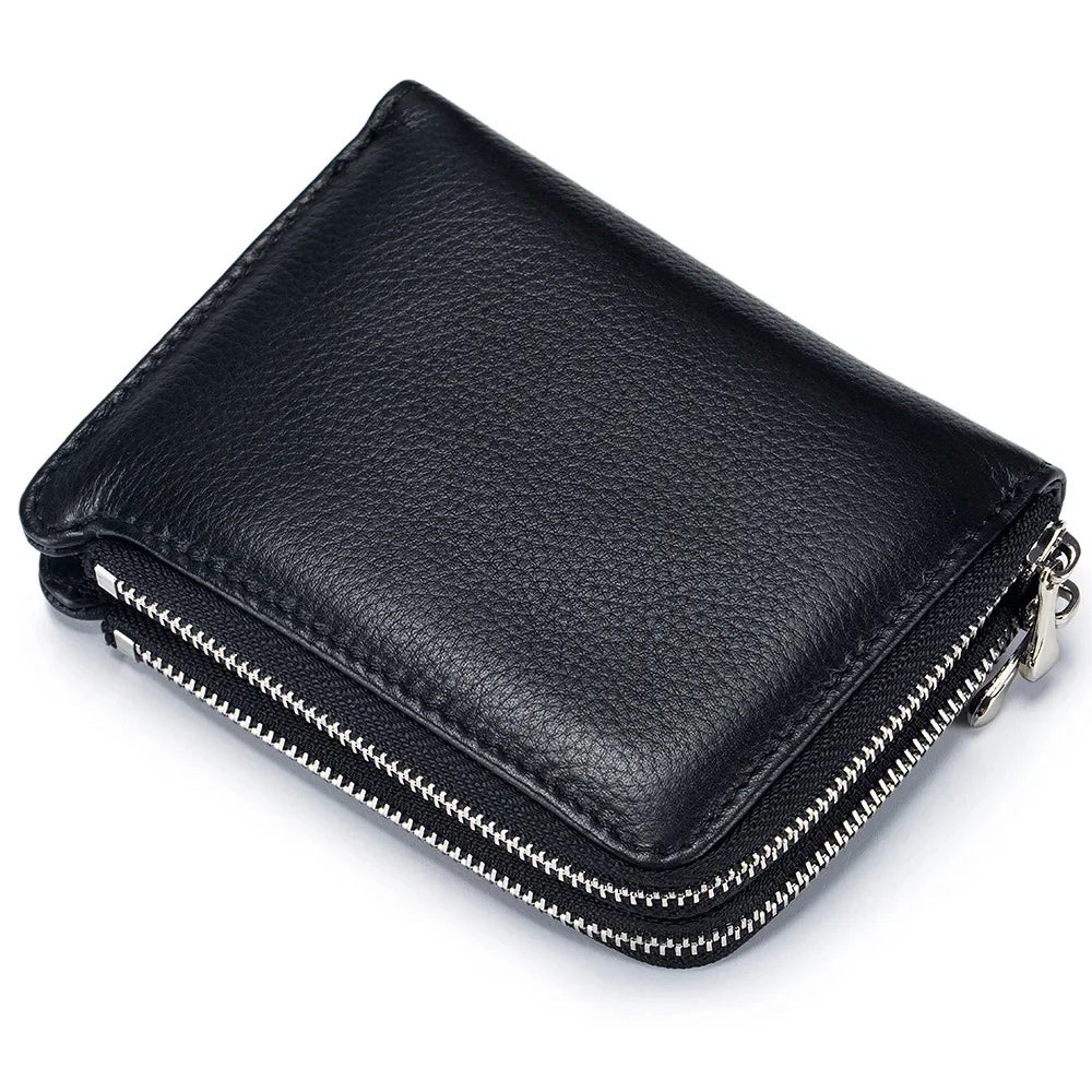 Genuine Short Soft Leather Fashionable Wallet Double Zippered Change Multifunctional Card Bag