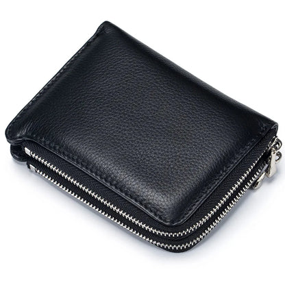 Genuine Short Soft Leather Fashionable Wallet Double Zippered Change Multifunctional Card Bag