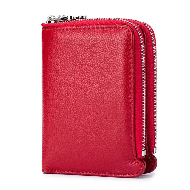 Genuine Short Soft Leather Fashionable Wallet Double Zippered Change Multifunctional Card Bag
