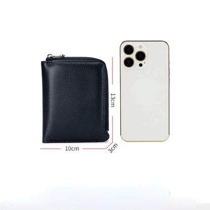 Genuine Short Soft Leather Fashionable Wallet Double Zippered Change Multifunctional Card Bag