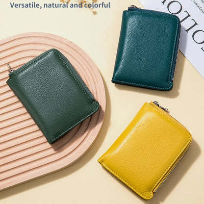 Genuine Short Soft Leather Fashionable Wallet Double Zippered Change Multifunctional Card Bag