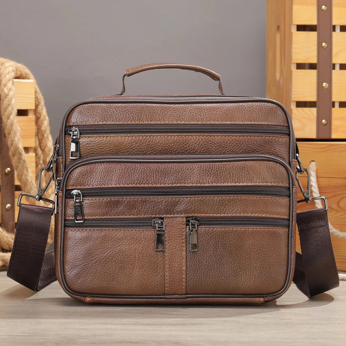 Genuine Shoulder Black Cowhide Leather Handbag for Men Business Office Messenger Male Crossbody Bag
