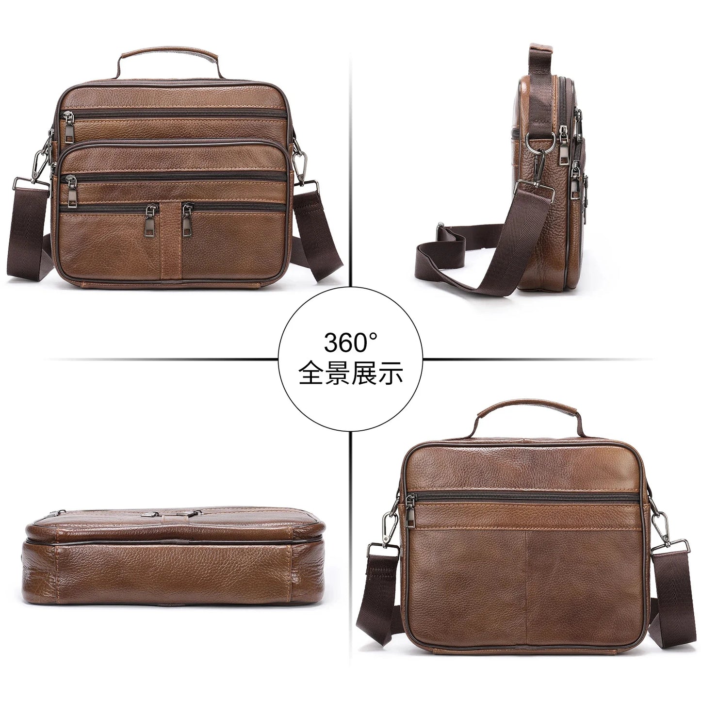 Genuine Shoulder Black Cowhide Leather Handbag for Men Business Office Messenger Male Crossbody Bag