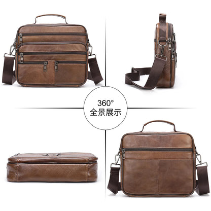 Genuine Shoulder Black Cowhide Leather Handbag for Men Business Office Messenger Male Crossbody Bag