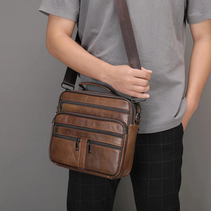 Genuine Shoulder Black Cowhide Leather Handbag for Men Business Office Messenger Male Crossbody Bag