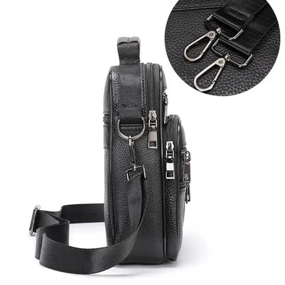 Genuine Shoulder Black Cowhide Leather Handbag for Men Business Office Messenger Male Crossbody Bag