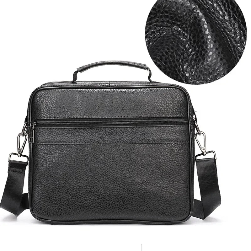 Genuine Shoulder Black Cowhide Leather Handbag for Men Business Office Messenger Male Crossbody Bag