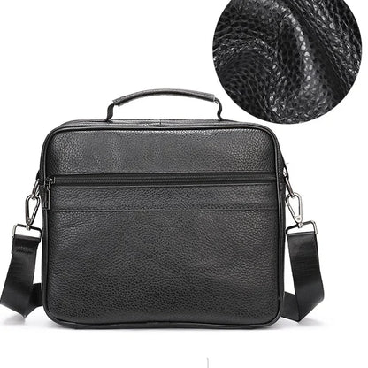 Genuine Shoulder Black Cowhide Leather Handbag for Men Business Office Messenger Male Crossbody Bag