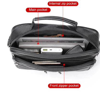 Genuine Shoulder Black Cowhide Leather Handbag for Men Business Office Messenger Male Crossbody Bag