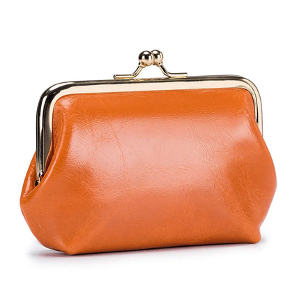 Genuine Wallet Women's Multi-card Slot Card Holder Women Oil Wax Leather Brand Metal Frame Mini Coin Purse with Key Ring