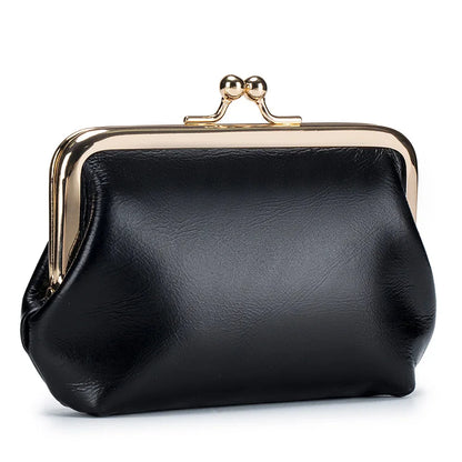 Genuine Wallet Women's Multi-card Slot Card Holder Women Oil Wax Leather Brand Metal Frame Mini Coin Purse with Key Ring