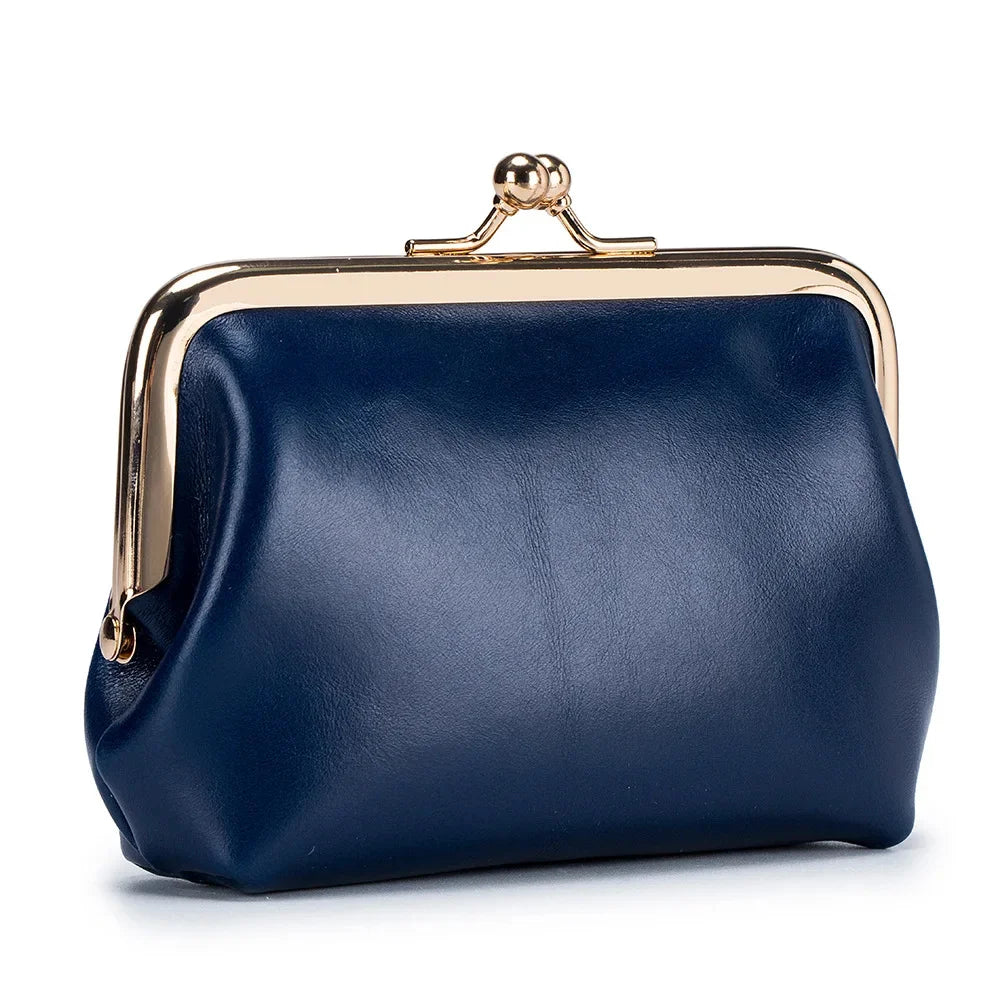 Genuine Wallet Women's Multi-card Slot Card Holder Women Oil Wax Leather Brand Metal Frame Mini Coin Purse with Key Ring