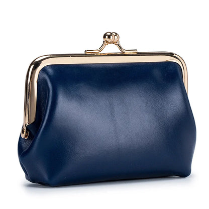 Genuine Wallet Women's Multi-card Slot Card Holder Women Oil Wax Leather Brand Metal Frame Mini Coin Purse with Key Ring