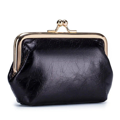 Genuine Wallet Women's Multi-card Slot Card Holder Women Oil Wax Leather Brand Metal Frame Mini Coin Purse with Key Ring