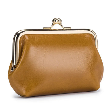Genuine Wallet Women's Multi-card Slot Card Holder Women Oil Wax Leather Brand Metal Frame Mini Coin Purse with Key Ring