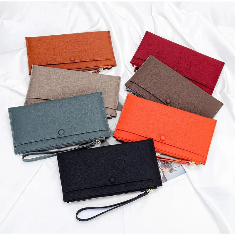Genuine Women Zipper Ladies Clutch Purse Bag Brand Cow Leather Long Wallet Versatile Coin Pocket Cell Phone Bags