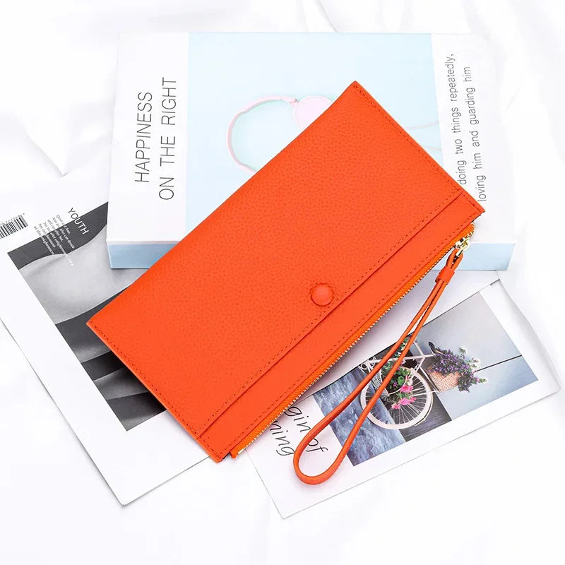 Genuine Women Zipper Ladies Clutch Purse Bag Brand Cow Leather Long Wallet Versatile Coin Pocket Cell Phone Bags