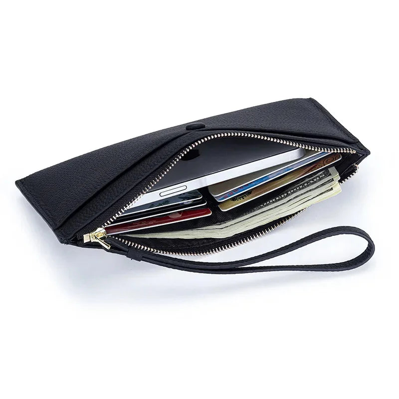 Genuine Women Zipper Ladies Clutch Purse Bag Brand Cow Leather Long Wallet Versatile Coin Pocket Cell Phone Bags