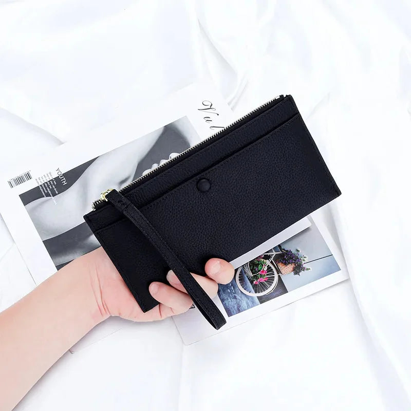 Genuine Women Zipper Ladies Clutch Purse Bag Brand Cow Leather Long Wallet Versatile Coin Pocket Cell Phone Bags