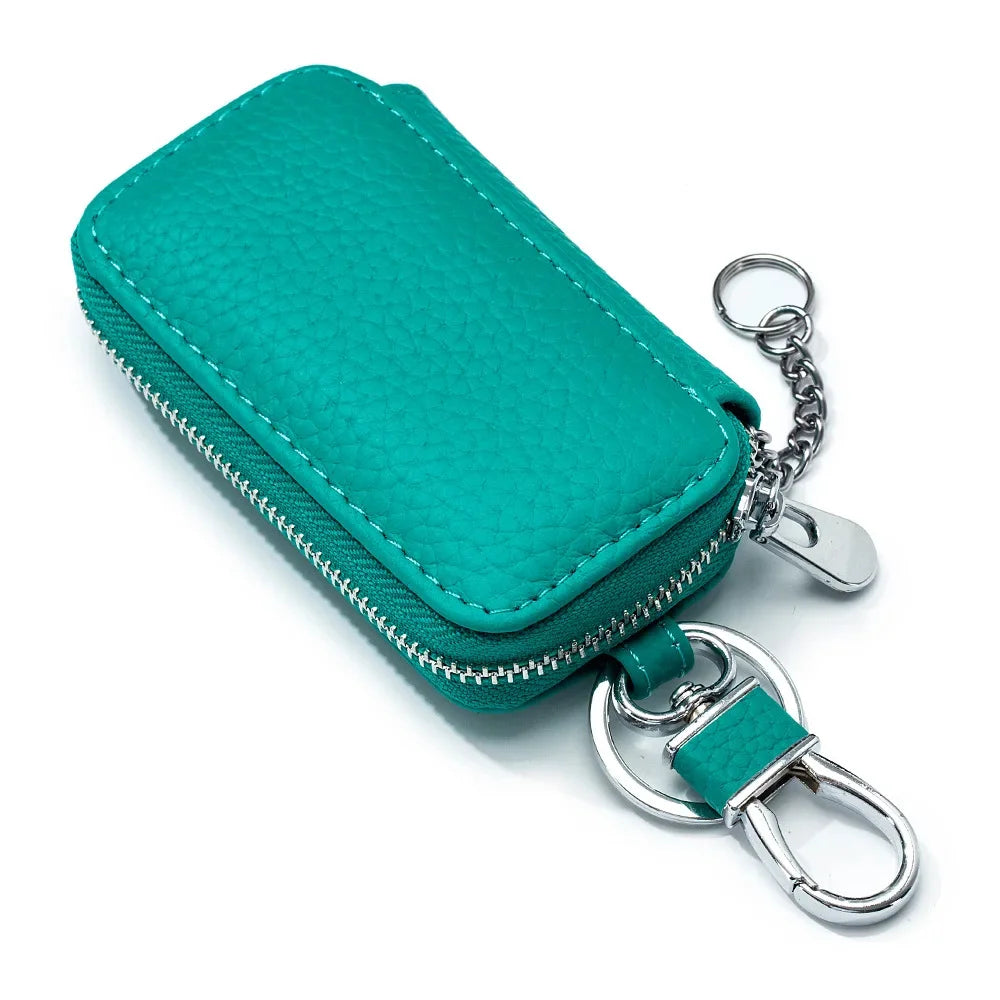 Genuine Women's Car Case Fashion Lichee Pattern Leather Luxury Brand Design Men's Zipper Key Holder Bag 2024 New Hot