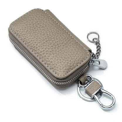 Genuine Women's Car Case Fashion Lichee Pattern Leather Luxury Brand Design Men's Zipper Key Holder Bag 2024 New Hot