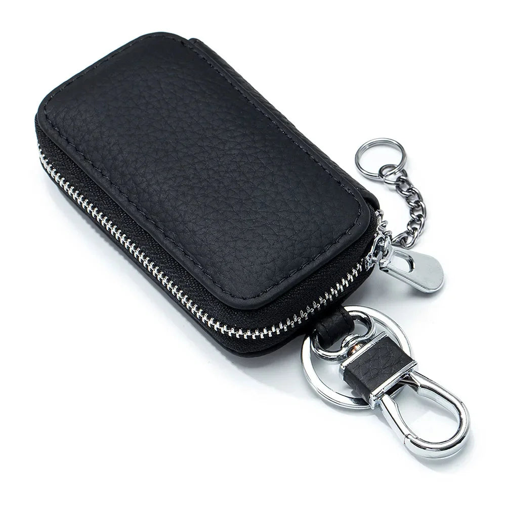 Genuine Women's Car Case Fashion Lichee Pattern Leather Luxury Brand Design Men's Zipper Key Holder Bag 2024 New Hot
