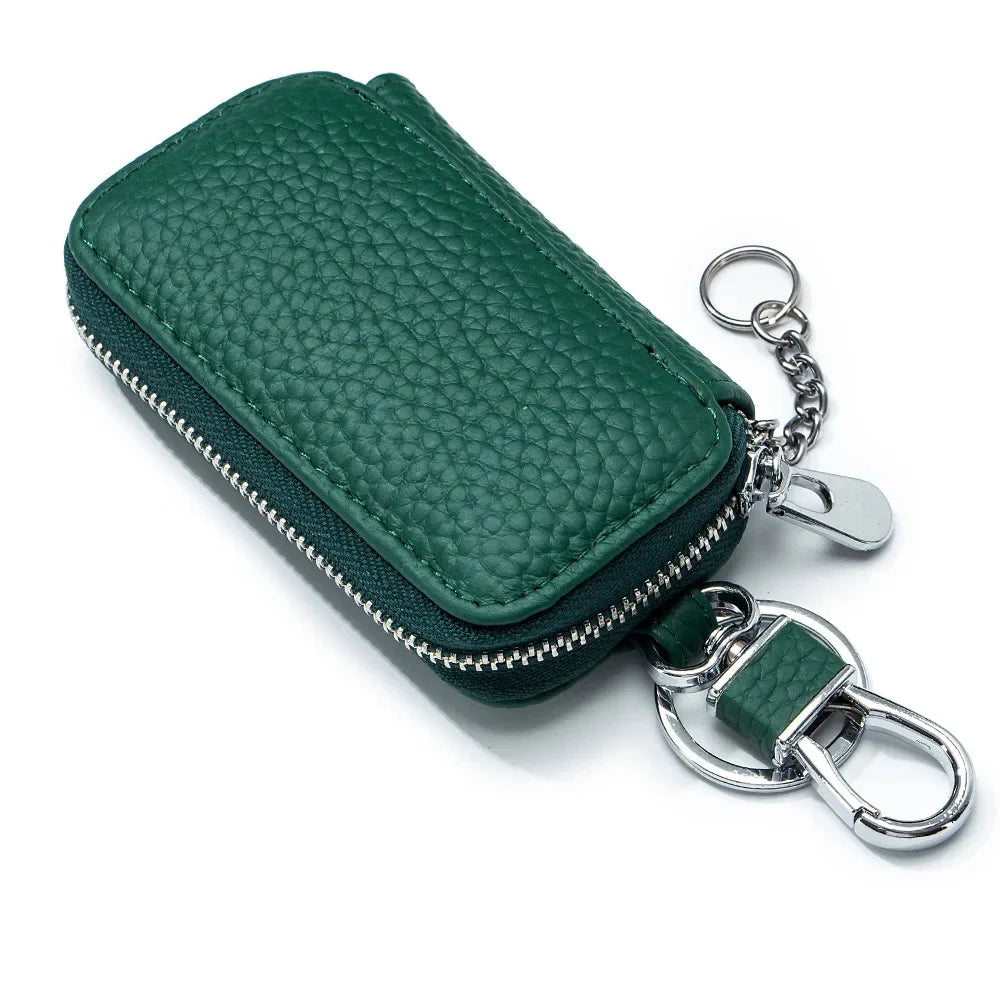 Genuine Women's Car Case Fashion Lichee Pattern Leather Luxury Brand Design Men's Zipper Key Holder Bag 2024 New Hot