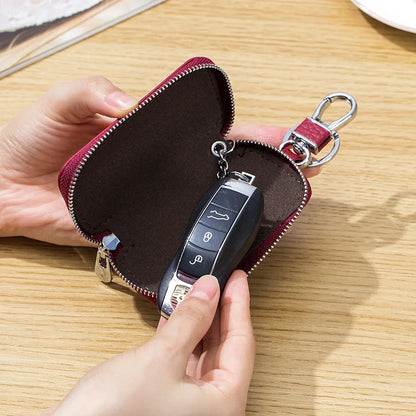 Genuine Women's Car Case Fashion Lichee Pattern Leather Luxury Brand Design Men's Zipper Key Holder Bag 2024 New Hot