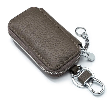Genuine Women's Car Case Fashion Lichee Pattern Leather Luxury Brand Design Men's Zipper Key Holder Bag 2024 New Hot