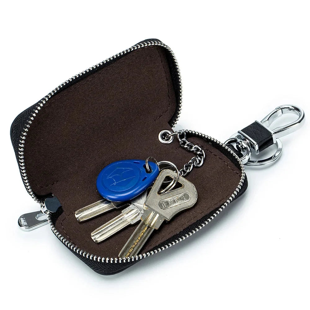 Genuine Women's Car Case Fashion Lichee Pattern Leather Luxury Brand Design Men's Zipper Key Holder Bag 2024 New Hot