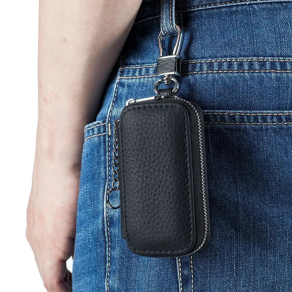Genuine Women's Car Case Fashion Lichee Pattern Leather Luxury Brand Design Men's Zipper Key Holder Bag 2024 New Hot