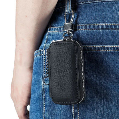 Genuine Women's Car Case Fashion Lichee Pattern Leather Luxury Brand Design Men's Zipper Key Holder Bag 2024 New Hot