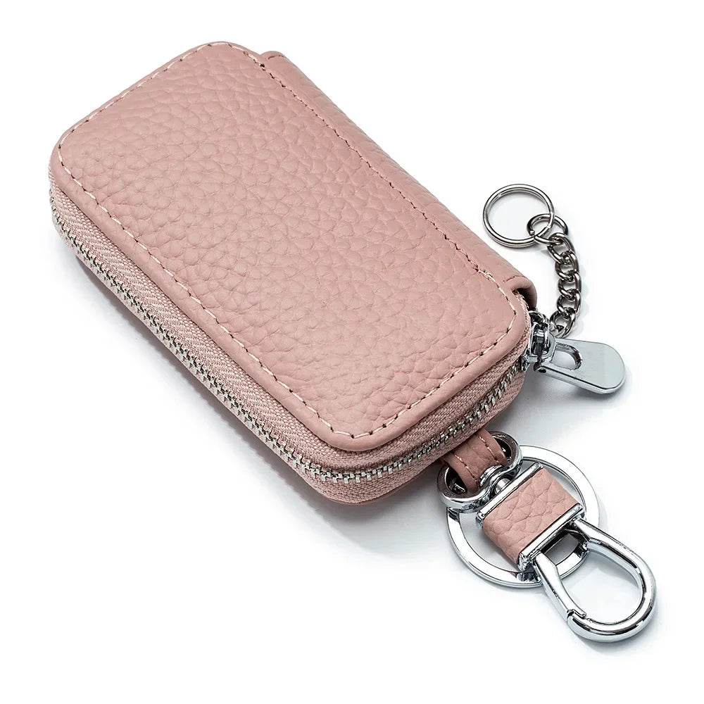 Genuine Women's Car Case Fashion Lichee Pattern Leather Luxury Brand Design Men's Zipper Key Holder Bag 2024 New Hot